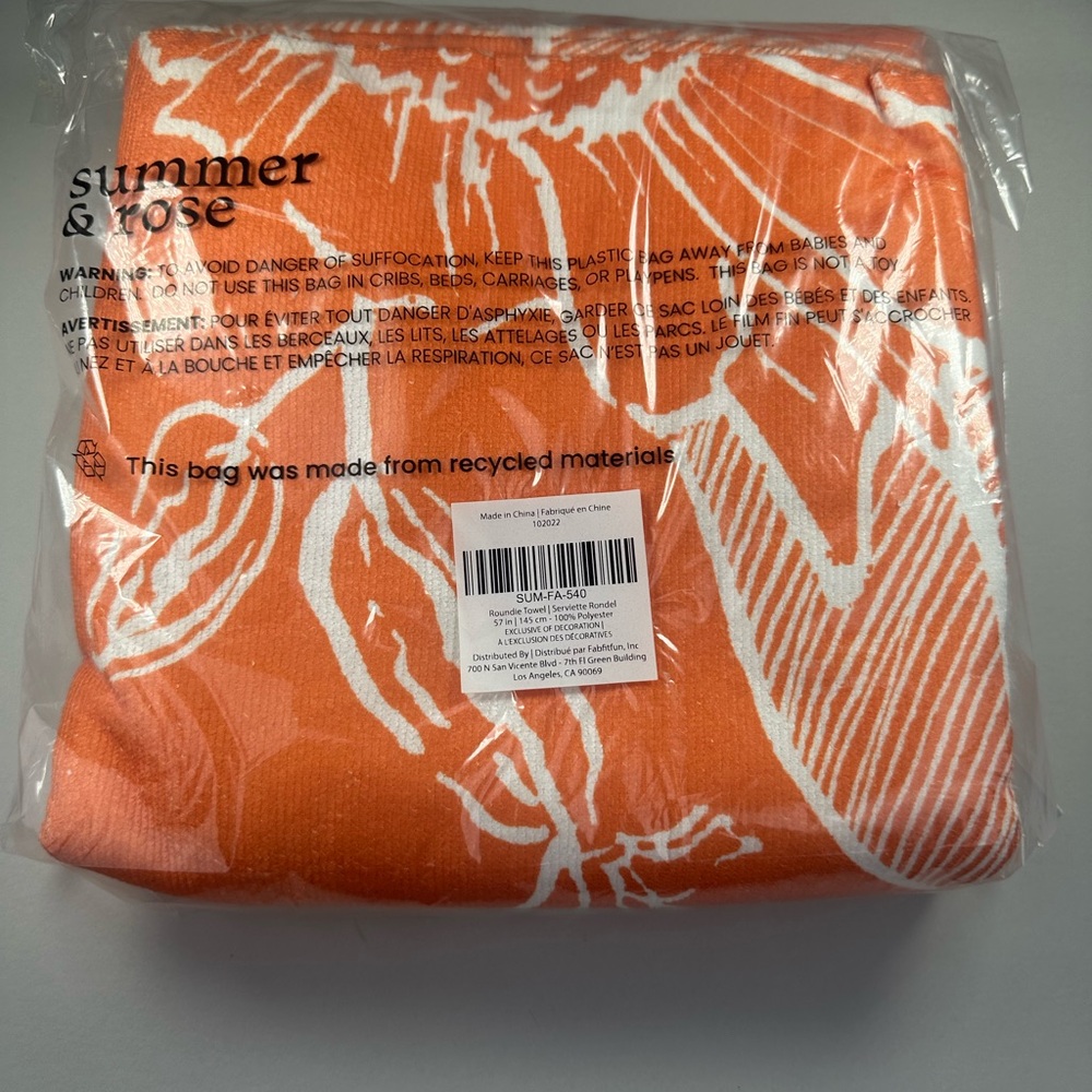 Summer & Rose Vibrant Orange and White Round Towel